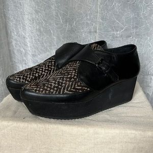 80%20 Black leather creepers with calf hair size 8.